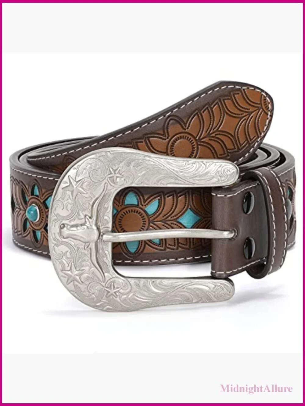 Vintage Tooled Leather Western Belt Unisex Interchangeable Buckle Cowboy Cowgirl